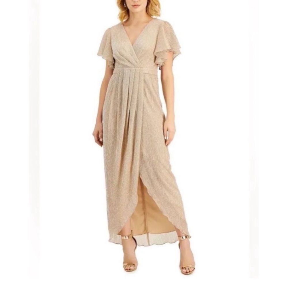 Betsy & Adam Champagne Wrap Maxi Dress